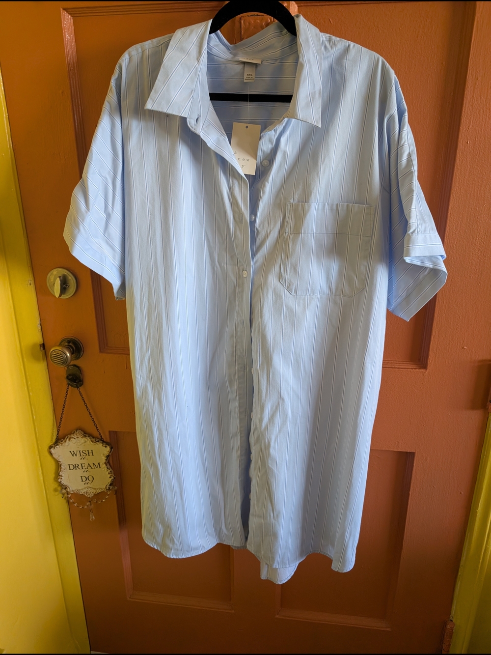 a new day Light Blue Pinstripe Short-Sleeve Button-Down Shirt